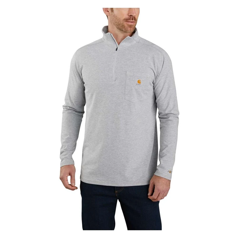 Men's Carhartt Force Relaxed-Fit Midweight Long Sleeve 1/4 Zip Pocket T-Shirt Gray