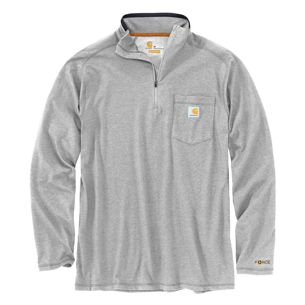 Men's Carhartt Force Relaxed-Fit Midweight Long Sleeve 1/4 Zip Pocket T-Shirt Gray - Image 2